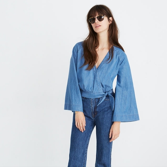 Madewell Denim Bell-Sleeve Wrap Top - Picture 16 of 16